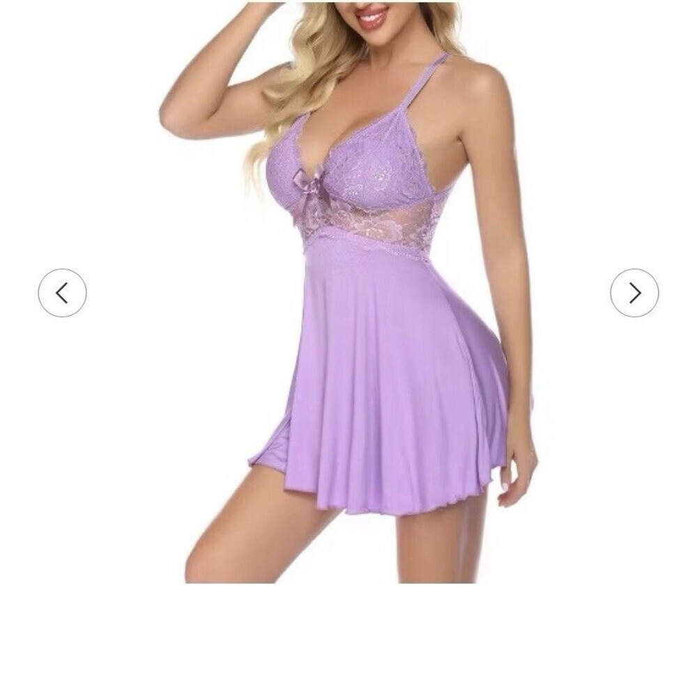 Avidlove Chemise Lace Babydoll Slip Dress  Nightgown Lilac Color Size M